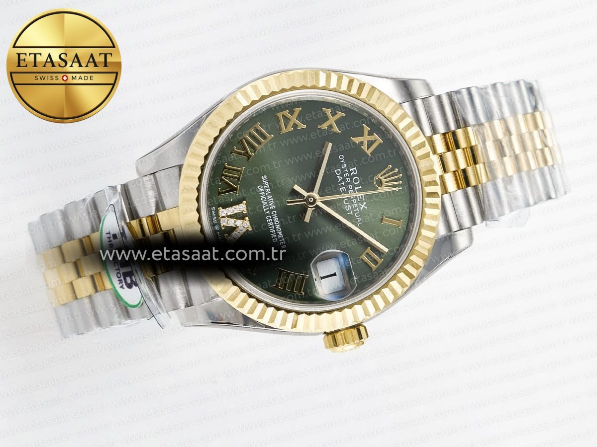 Rolex DateJust 278271 904L Steel Green Roman Dial Fluted Bezel on SS/YG Cal.2236 - Görsel 8