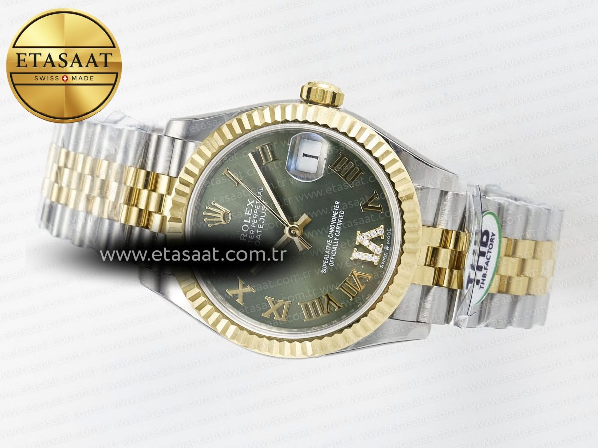 Rolex DateJust 278271 904L Steel Green Roman Dial Fluted Bezel on SS/YG Cal.2236 - Görsel 9