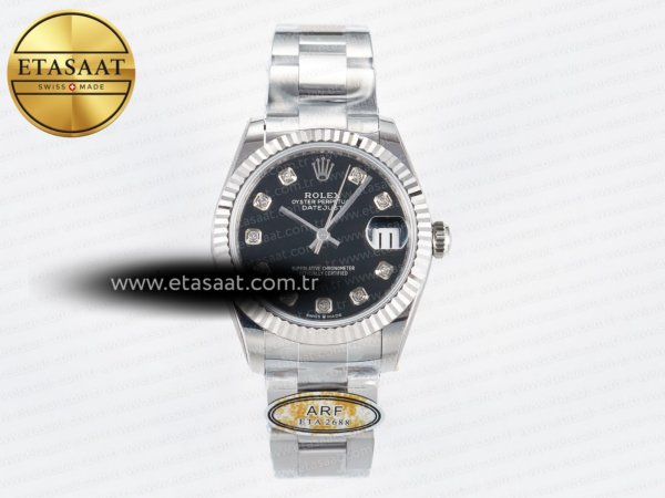 Rolex Datejust 31 278274 ARF Siyah Pırlanta Kadran 2688 Eta Saat - 1:1 Süper Klon Replika Saat