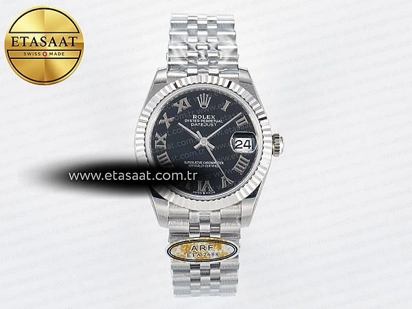 Rolex Datejust 31 278274 ARF Siyah Roma Kadran Jubilee 2688 Eta Saat - 1:1 Süper Klon Replika Saat