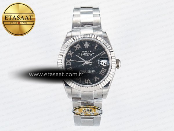 Rolex Datejust 31 278274 ARF Siyah Roma Kadran Oyster 2688 Eta Saat - 1:1 Süper Klon Replika Saat