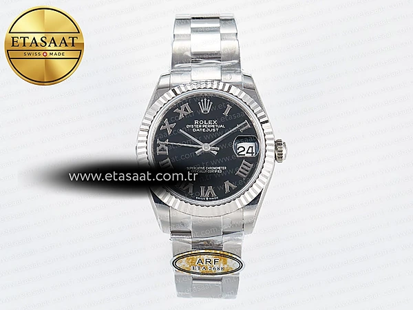 Rolex Datejust 31 278274 ARF Siyah Roma Kadran Oyster 2688 Eta Saat - 1:1 Süper Klon Replika Saat