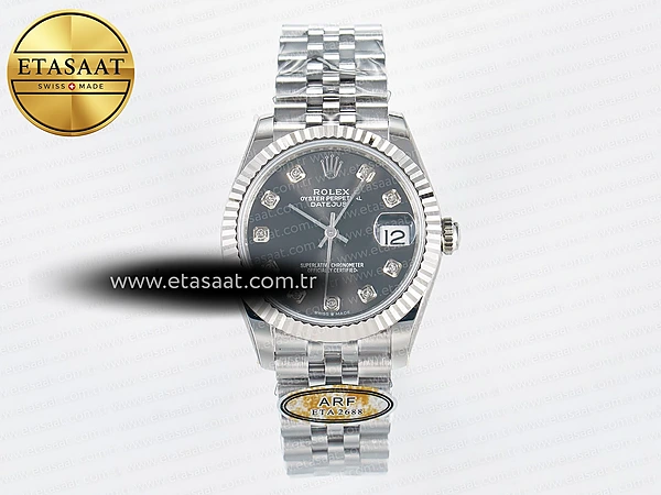 Rolex Datejust 31 278274 ARF Gri Pırlantalı Kadran 2688 11 Eta Saat - 1:1 Süper Klon Replika Saat