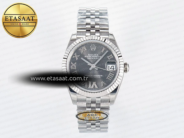 Rolex Datejust 31 278274 ARF Gri Roma Pırlanta Jubilee 2688 Eta Saat - 1:1 Süper Klon Replika Saat