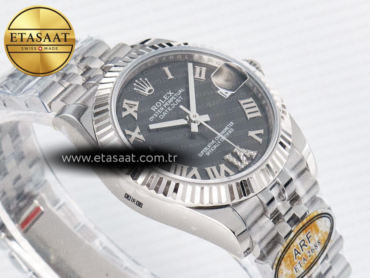 Rolex DateJust 31 278274 ARF 1:1 Best Edition 904L Steel Gray Roman Diamonds Dial on SS Jubilee Bracelet ETA 2688 - Görsel 7