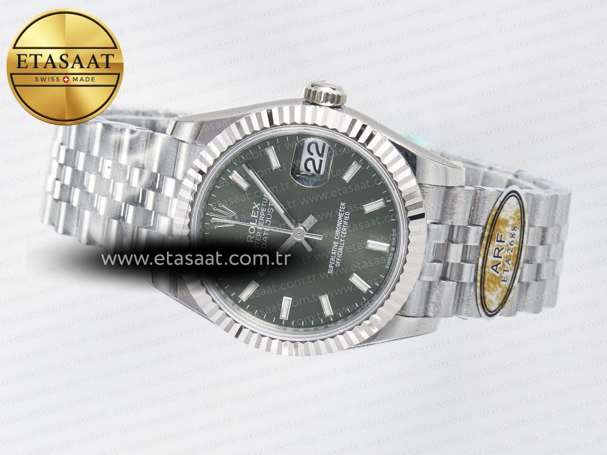 Rolex DateJust 31 278274 ARF 1:1 Best Edition 904L Steel Green Dial Stick Marker on SS Jubilee Bracelet ETA 2688 - Görsel 9
