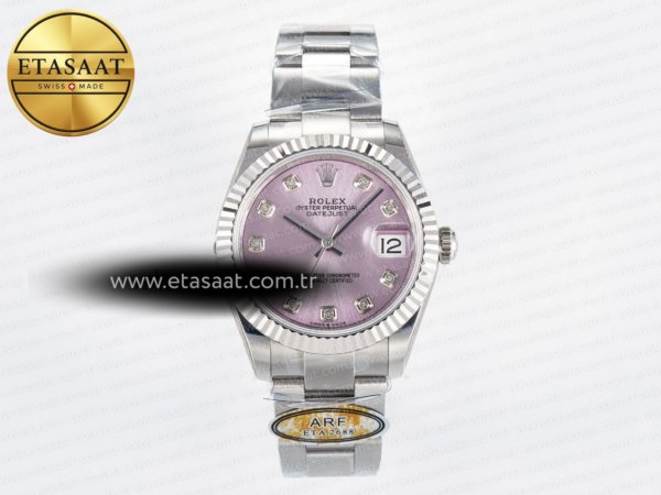 Rolex Datejust 31 278274 ARF Pembe Pırlantalı Kadran 2688 Eta Saat - 1:1 Süper Klon Replika Saat