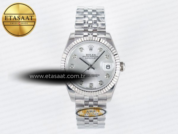 Rolex Datejust 31 278274 ARF Gümüş Pırlantalı Kadran 2688 Eta Saat - 1:1 Süper Klon Replika Saat