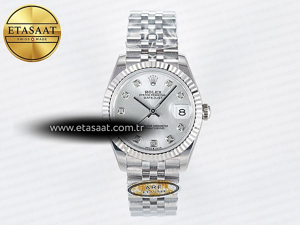 Rolex Datejust 31 278274 ARF Gümüş Pırlantalı Kadran 2688 Eta Saat - 1:1 Süper Klon Replika Saat