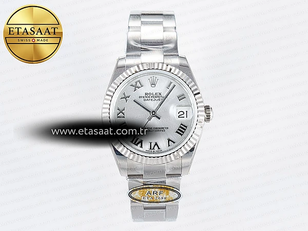 Rolex Datejust 31 278274 ARF Gümüş Roma Pırlantalı 2688 Eta Saat - 1:1 Süper Klon Replika Saat