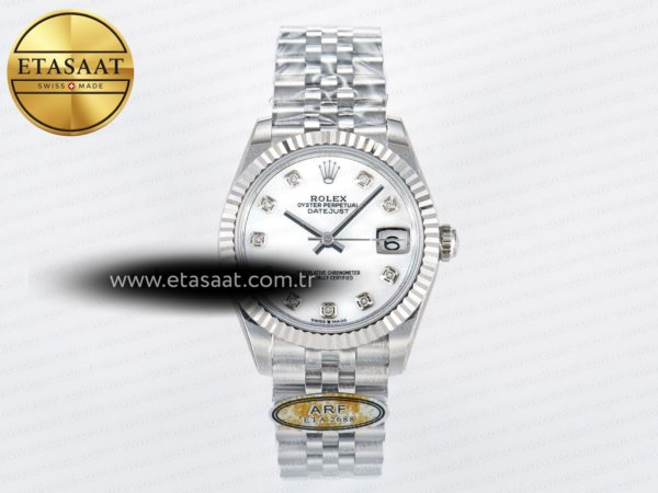 Rolex Datejust 31 278274 ARF Beyaz Sedef Pırlantalı 2688 Eta Saat - 1:1 Süper Klon Replika Saat
