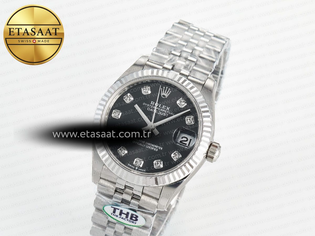 Rolex DateJust 278274 904L Steel Black Diamonds Dial on SS Cal.2236 - Görsel 2
