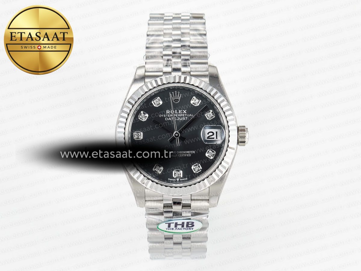 Rolex DateJust 278274 904L Steel Black Diamonds Dial on SS Cal.2236 - Görsel 3