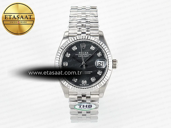 Rolex Datejust 278274 Siyah Pırlanta Kadran Cal.2236 Eta Saat - 1:1 Süper Klon Replika Saat
