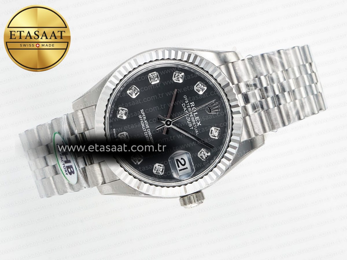 Rolex DateJust 278274 904L Steel Black Diamonds Dial on SS Cal.2236 - Görsel 8