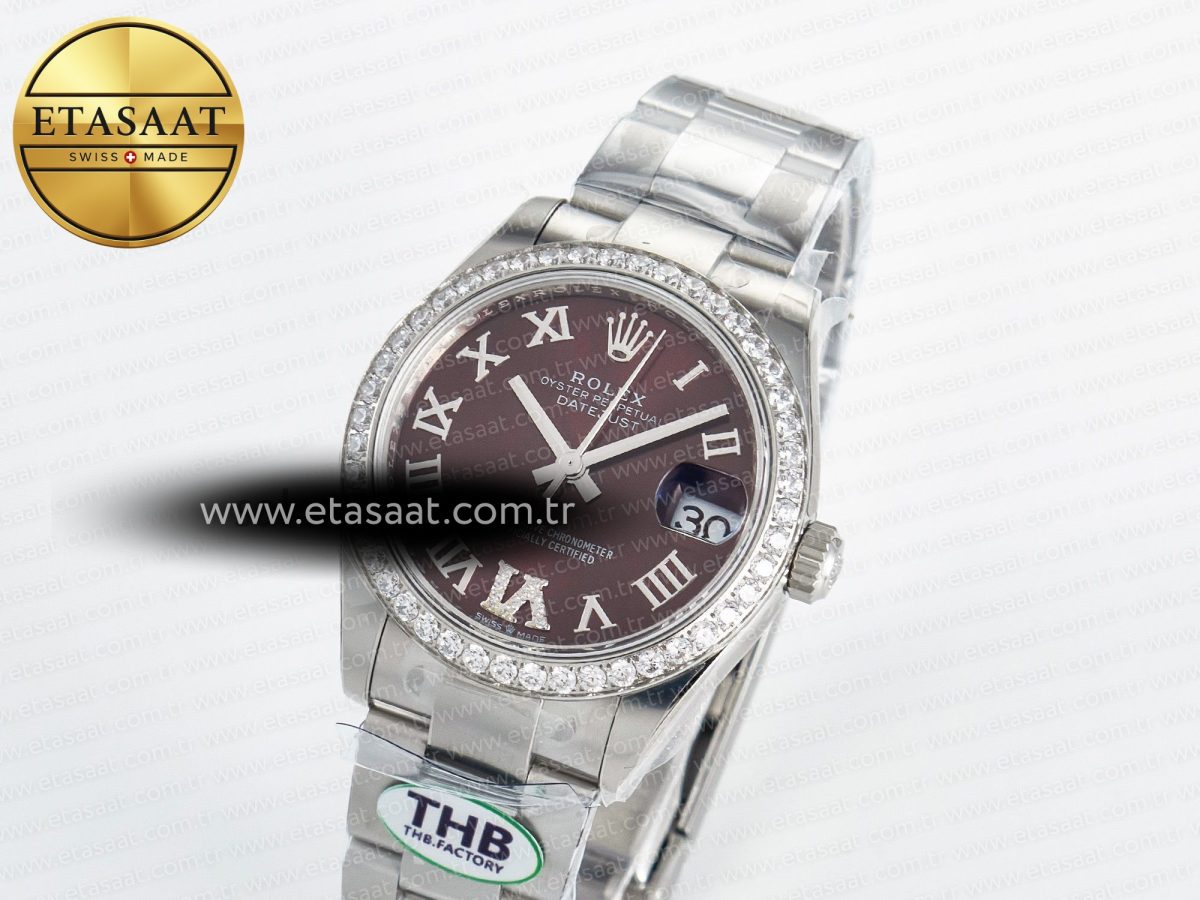 Rolex DateJust 278274 904L Steel Brown Roman Dial Diamonds Bezel on SS Cal.2236 - Görsel 2