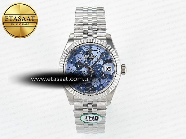 Rolex Datejust 278274 Yivli Mavi Çiçekli Kadran Cal.2236 Eta Saat - 1:1 Süper Klon Replika Saat