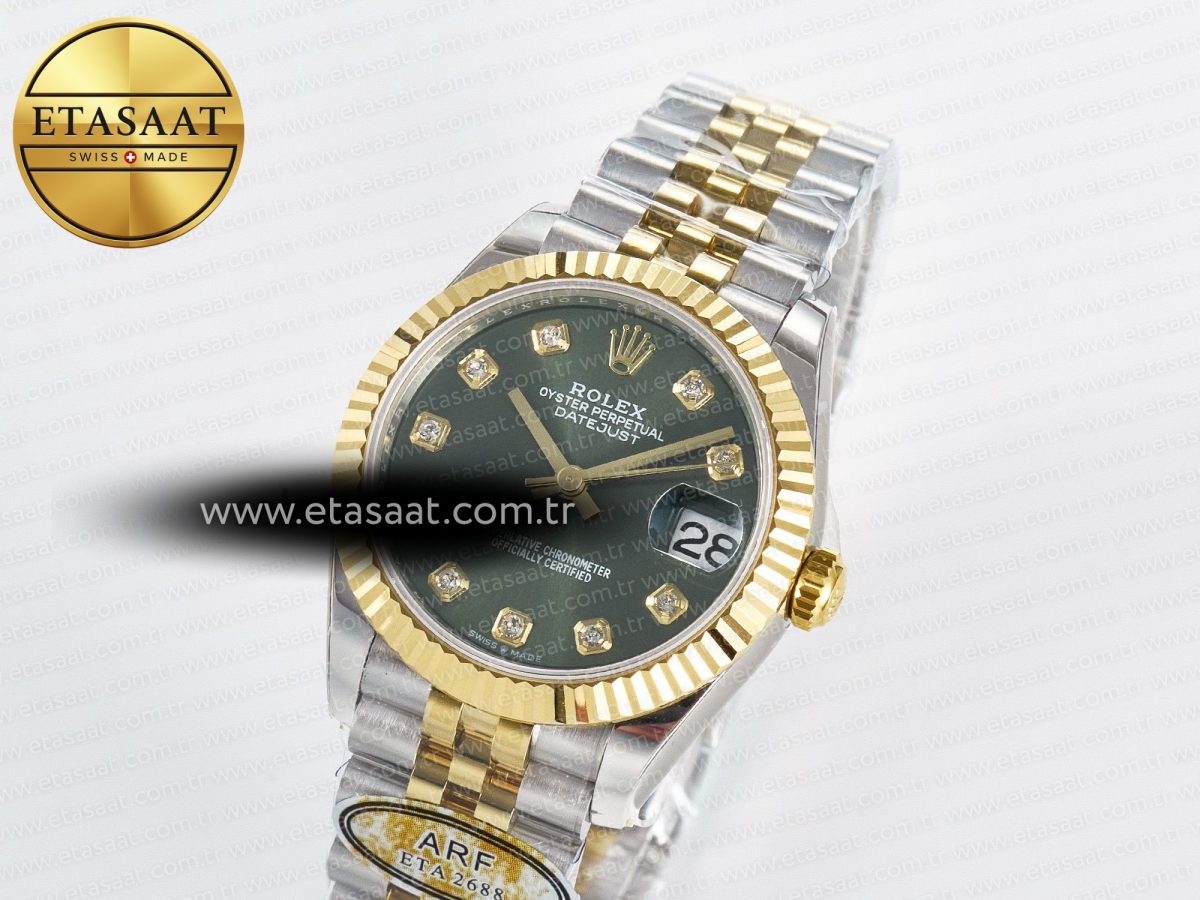 Rolex DateJust 31 278383 ARF 1:1 Best Edition 904L Steel Green Diamonds Dial on SS/YG Jubilee Bracelet ETA 2688 - Görsel 2