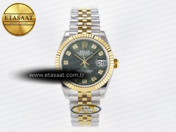 Rolex Datejust 31 278383 ARF Yeşil Pırlantalı Kadran 2688 Eta Saat - 1:1 Süper Klon Replika Saat