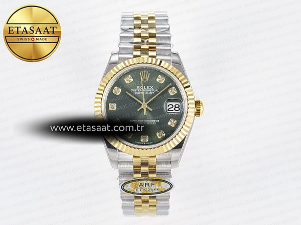Rolex Datejust 31 278383 ARF Yeşil Pırlantalı Kadran 2688 Eta Saat - 1:1 Süper Klon Replika Saat