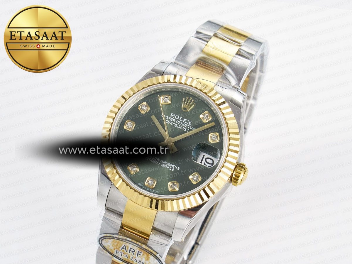 Rolex DateJust 31 278383 ARF 1:1 Best Edition 904L Steel Green Diamonds Dial on SS/YG Oyster Bracelet ETA 2688 - Görsel 1