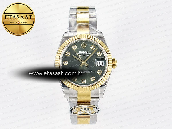 Rolex Datejust 31 278383 ARF Yeşil Pırlantalı 2688 11 Eta Saat - 1:1 Süper Klon Replika Saat