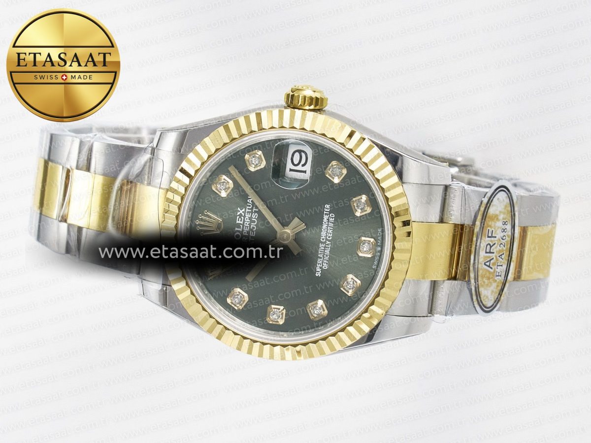 Rolex DateJust 31 278383 ARF 1:1 Best Edition 904L Steel Green Diamonds Dial on SS/YG Oyster Bracelet ETA 2688 - Görsel 9