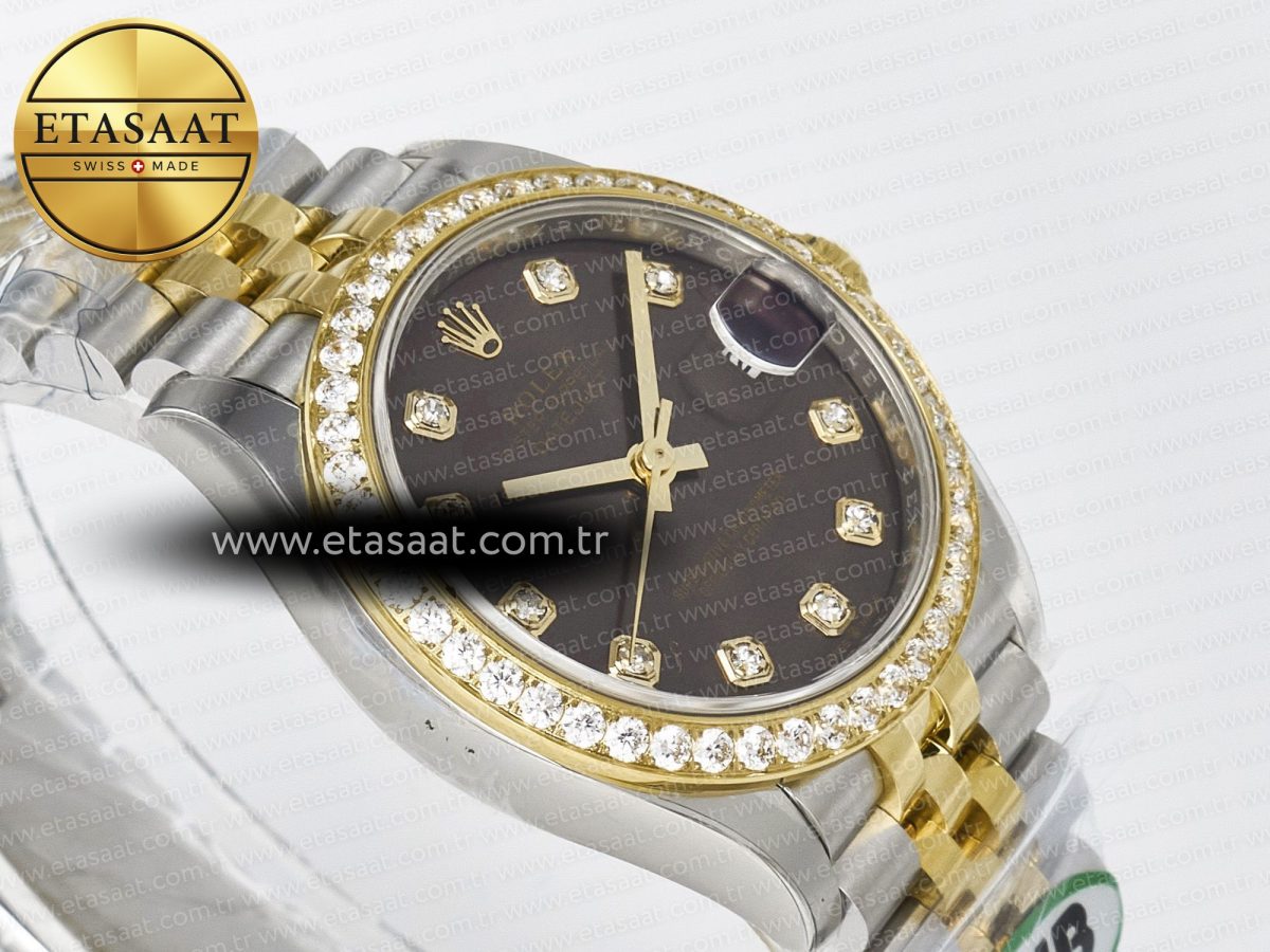 Rolex DateJust 278271 904L Steel Brown Diamonds Dial Diamonds Bezel on SS/YG Cal.2236 - Görsel 7