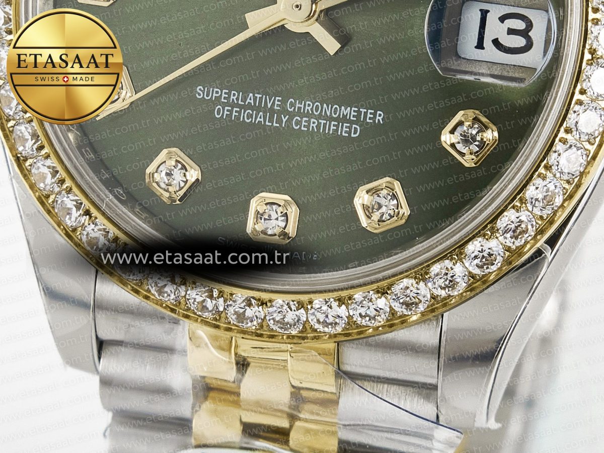 Rolex DateJust 278383RBR 904L Steel Green Diamonds Dial Diamonds Bezel on SS/YG Cal.2236 - Görsel 12