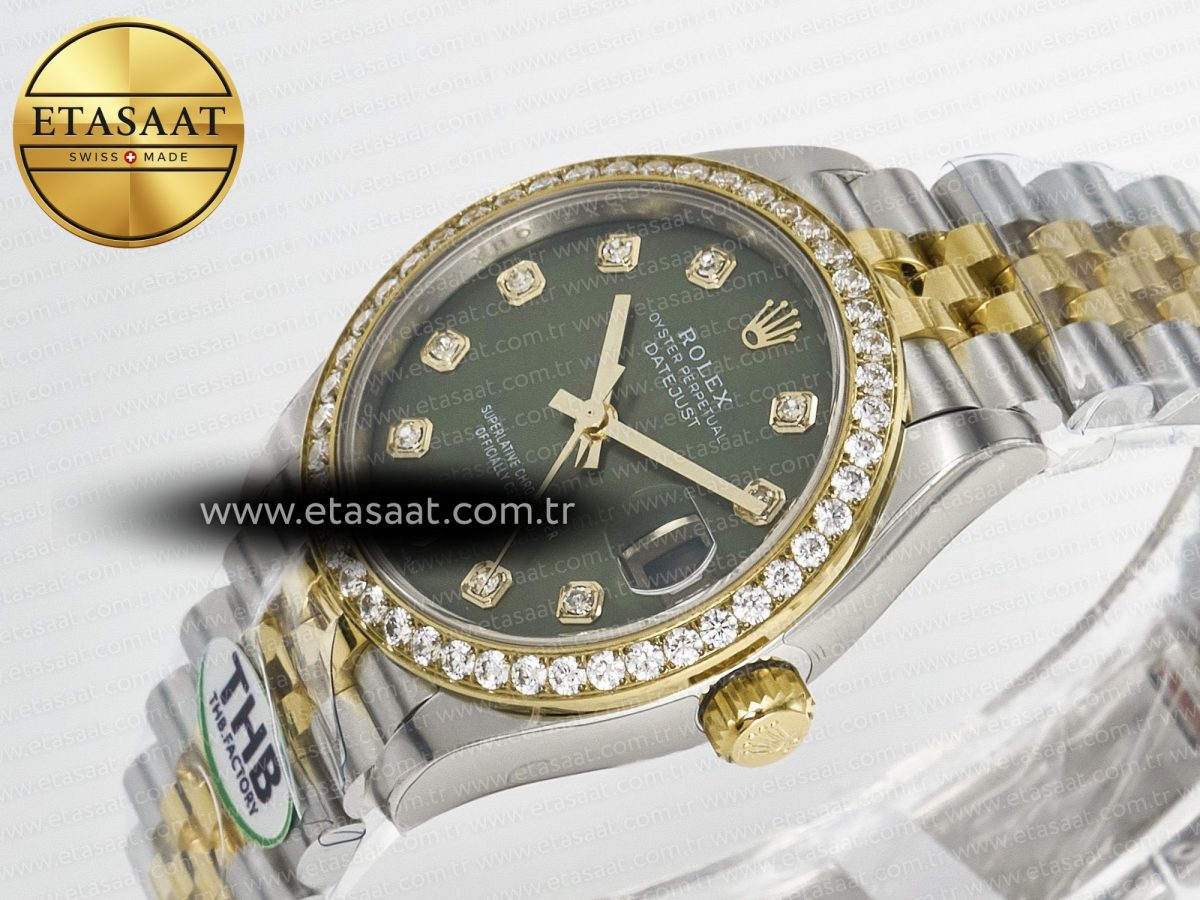 Rolex DateJust 278383RBR 904L Steel Green Diamonds Dial Diamonds Bezel on SS/YG Cal.2236 - Görsel 6