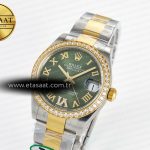 Rolex DateJust 278383RBR 904L SteelGreen Roman Diamonds Dial Diamonds Bezel on SS/YG Cal.2236