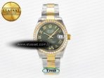 Rolex DateJust 278383RBR 904L SteelGreen Roman Diamonds Dial Diamonds Bezel on SS/YG Cal.2236 - Görsel 3