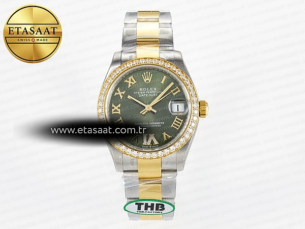 Rolex Datejust 278383RBR 904L SteelGreen Roma Cal.2236 Eta Saat - 1:1 Süper Klon Replika Saat