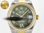 Rolex DateJust 278383RBR 904L SteelGreen Roman Diamonds Dial Diamonds Bezel on SS/YG Cal.2236 - Görsel 4