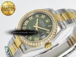 Rolex DateJust 278383RBR 904L SteelGreen Roman Diamonds Dial Diamonds Bezel on SS/YG Cal.2236 - Görsel 6
