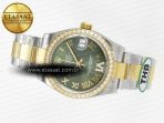 Rolex DateJust 278383RBR 904L SteelGreen Roman Diamonds Dial Diamonds Bezel on SS/YG Cal.2236 - Görsel 9