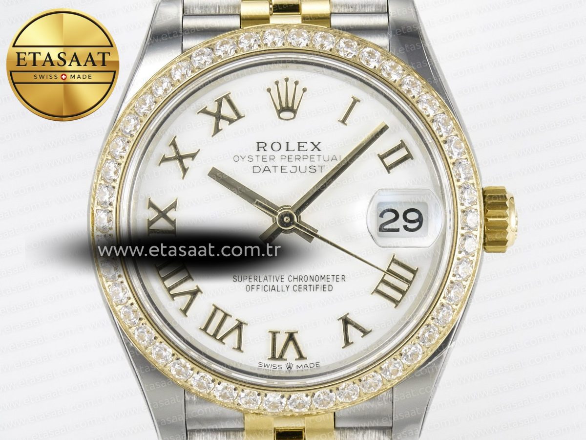Rolex DateJust 278383RBR 904L Steel White Roman Dial Diamonds Bezel on SS/YG Cal.2236 - Görsel 4