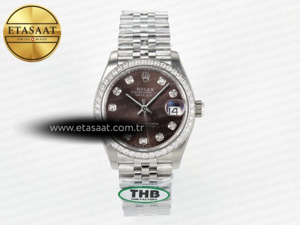 Rolex Datejust 278384 Kahve Pırlantalı Kadran Cal.2236 Eta Saat - 1:1 Süper Klon Replika Saat