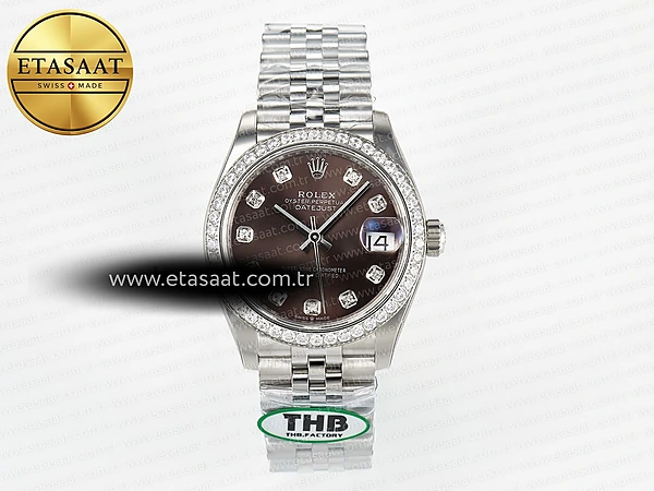 Rolex Datejust 278384 Kahve Pırlantalı Kadran Cal.2236 Eta Saat - 1:1 Süper Klon Replika Saat