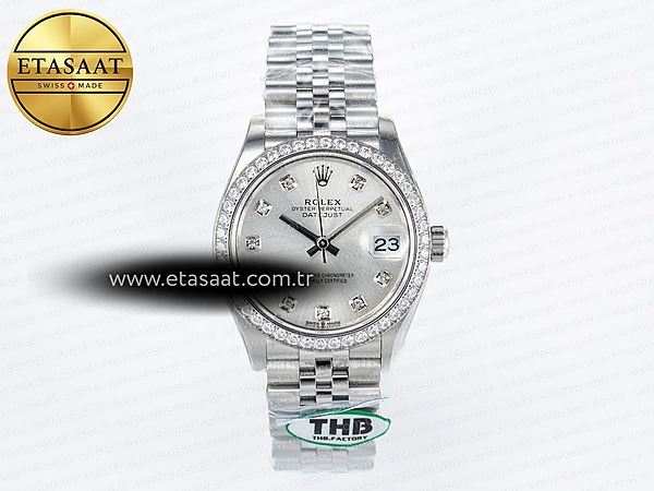 Rolex Datejust 278384RBR Gümüş Pırlantalı Kadran Cal.2236 Eta Saat - 1:1 Süper Klon Replika Saat
