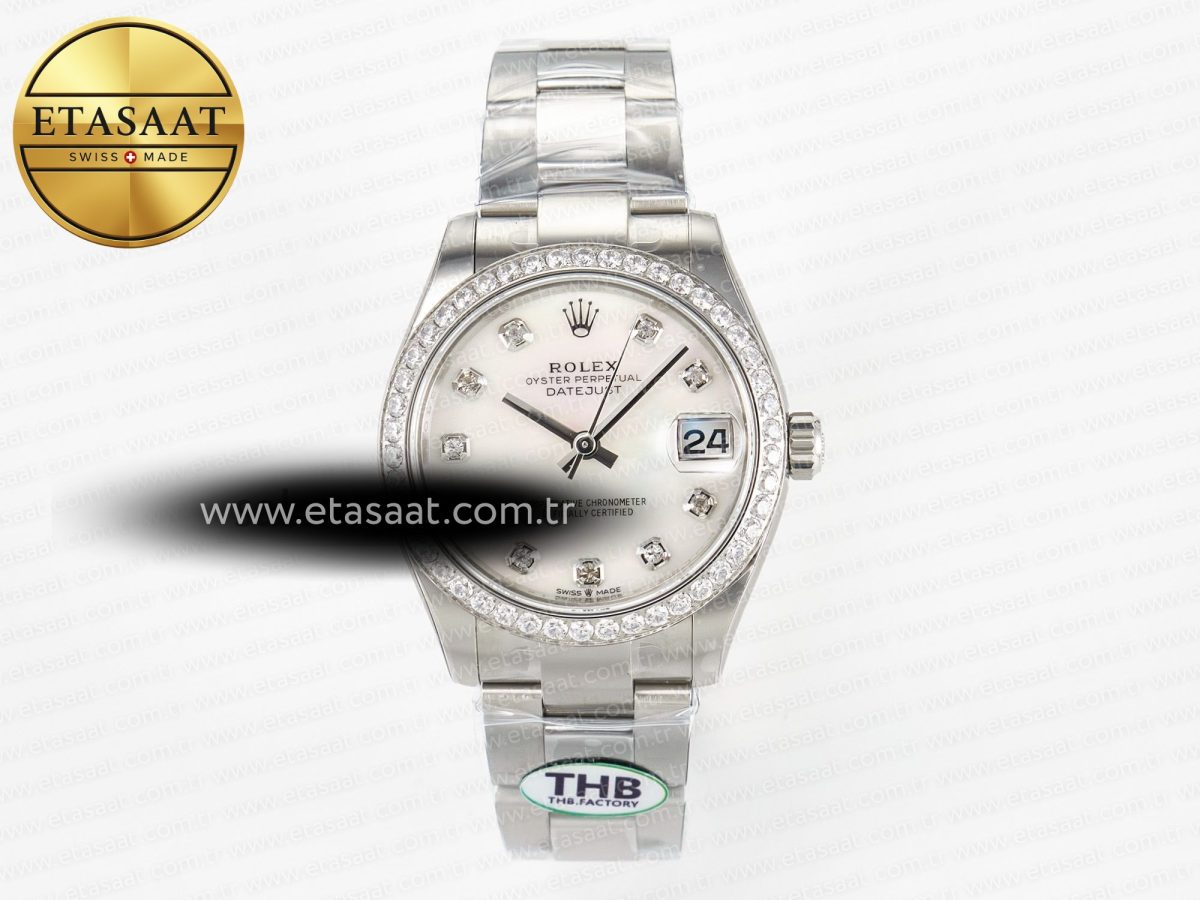 Rolex DateJust 278384RBR 904L Steel White MOP Dial Diamonds Bezel on SS Cal.2236 - Görsel 3