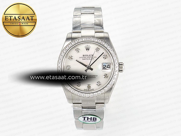 Rolex Datejust 278384RBR Beyaz Sedef Pırlantalı Cal.2236 Eta Saat - 1:1 Süper Klon Replika Saat