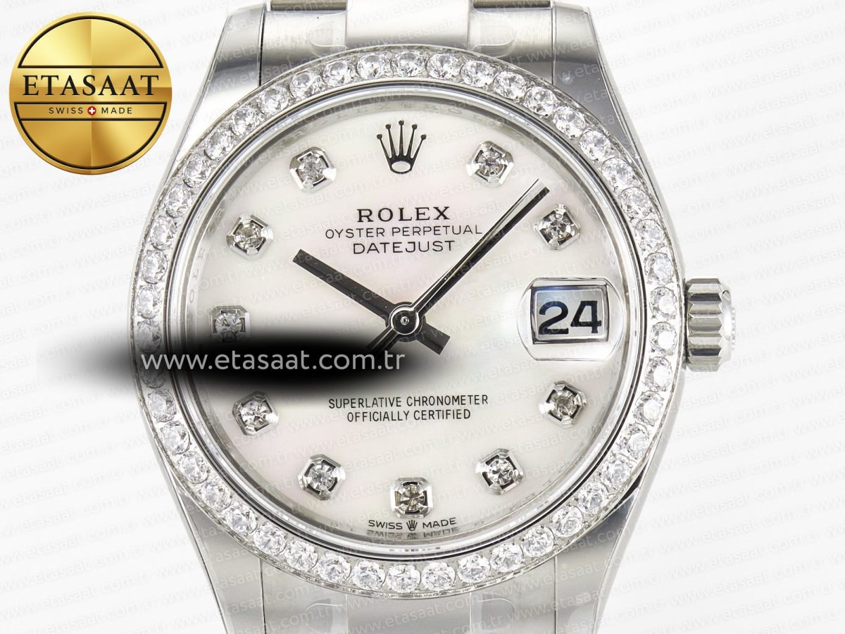 Rolex DateJust 278384RBR 904L Steel White MOP Dial Diamonds Bezel on SS Cal.2236 - Görsel 4