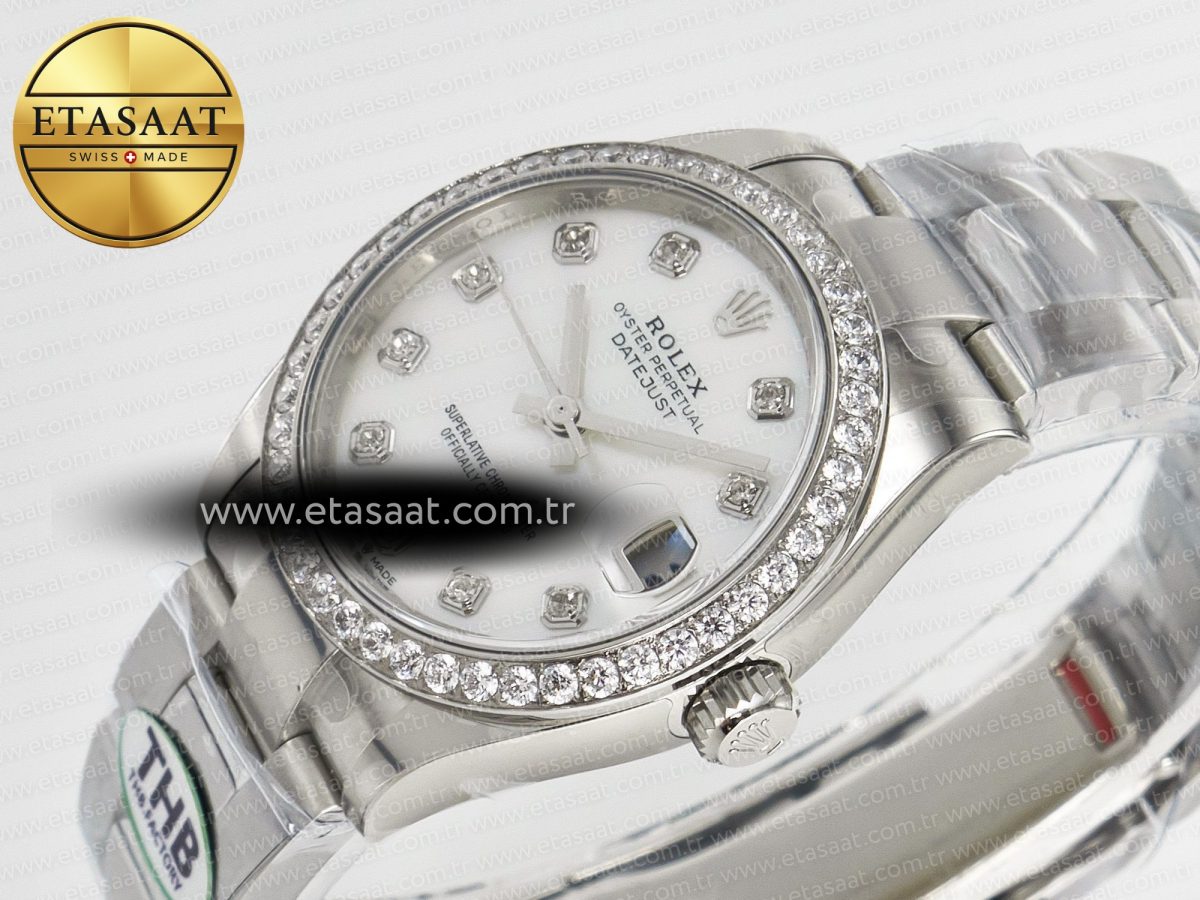 Rolex DateJust 278384RBR 904L Steel White MOP Dial Diamonds Bezel on SS Cal.2236 - Görsel 6