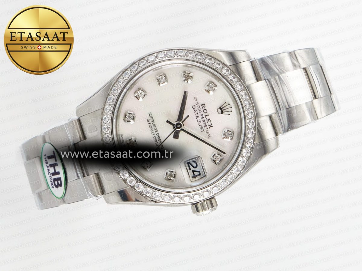 Rolex DateJust 278384RBR 904L Steel White MOP Dial Diamonds Bezel on SS Cal.2236 - Görsel 8