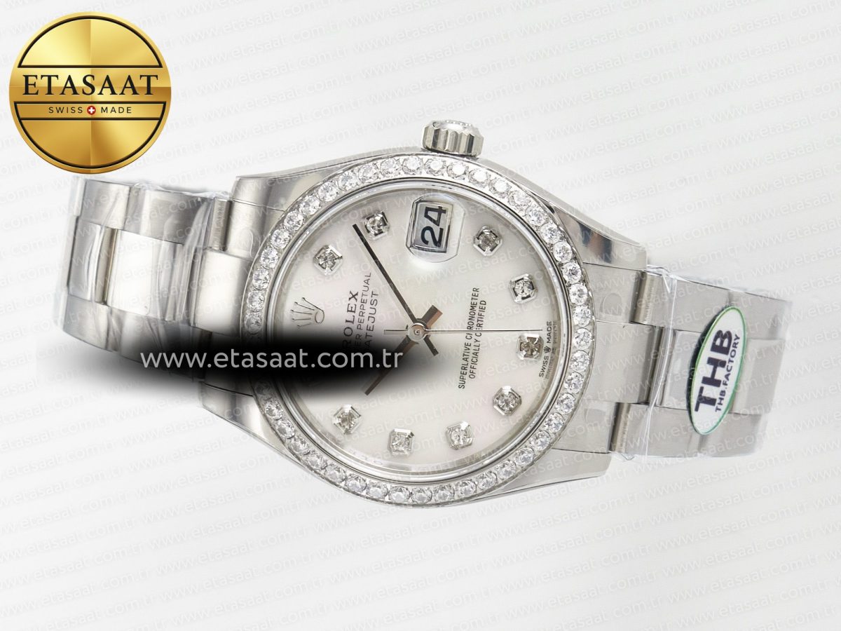Rolex DateJust 278384RBR 904L Steel White MOP Dial Diamonds Bezel on SS Cal.2236 - Görsel 9