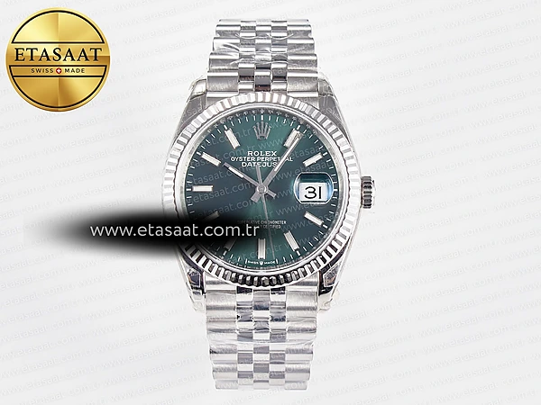 Rolex Datejust 36 126200 VSF Yeşil Kadran Jubilee VS3235 Eta Saat - 1:1 Süper Klon Replika Saat