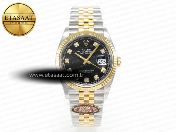 Rolex Datejust 36 126233 Clean Siyah Pırlanta Kadran VR3235 Eta Saat - 1:1 Süper Klon Replika Saat