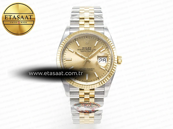 Rolex Datejust 36 126233 Clean Altın Kadran Jubilee VR3235 Eta Saat - 1:1 Süper Klon Replika Saat