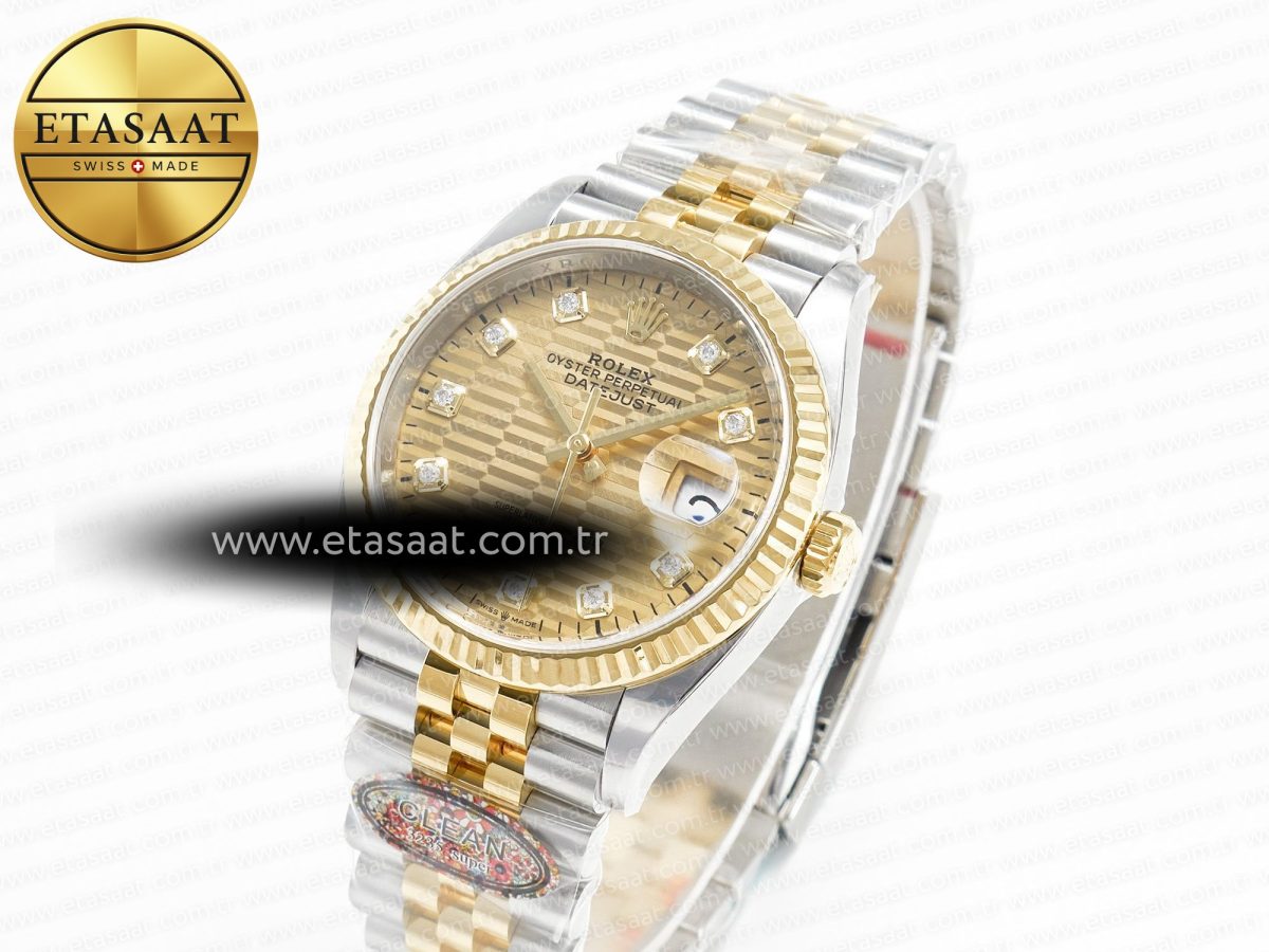 Rolex DateJust 36 126233 Clean 1:1 Best Edition 904L Steel YG Textured Diamonds Dial on SS/YG Jubilee Bracelet VR3235 - Görsel 1